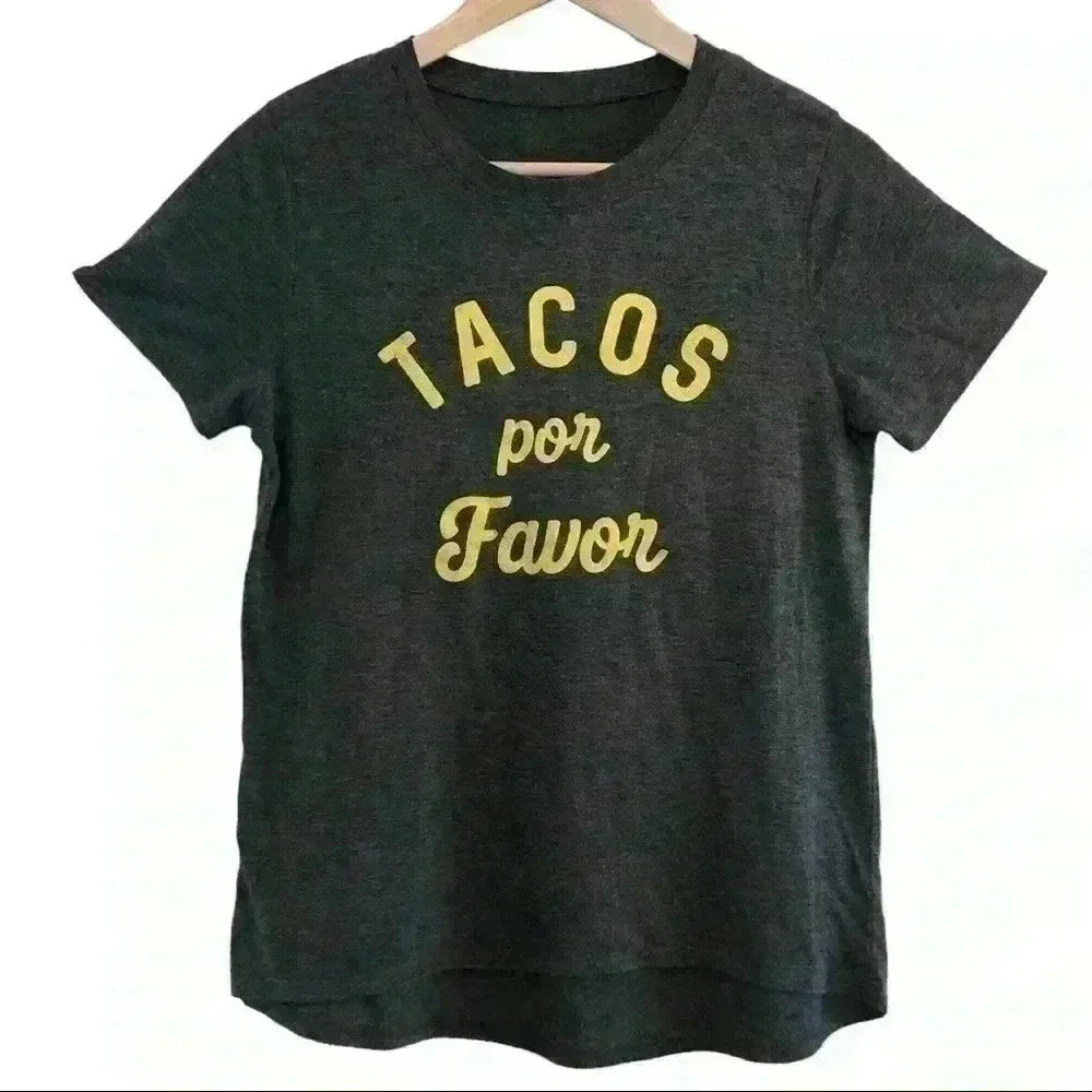 🌈 6/$60, No Brand Grey, “Tacos Por Favor” TShirt, Size Small